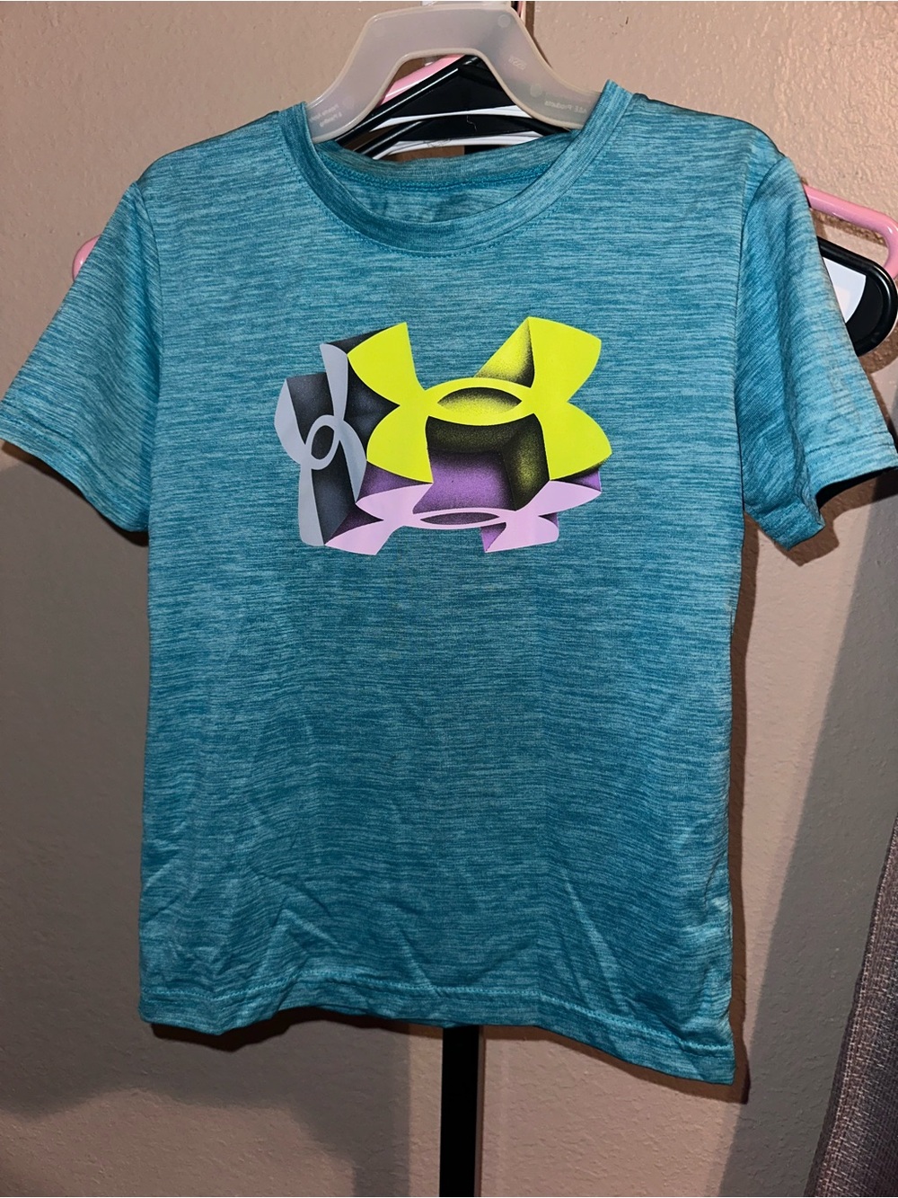 Under Armour Teal Short Sleeve Logo Tee with Neon & Purple Accents
